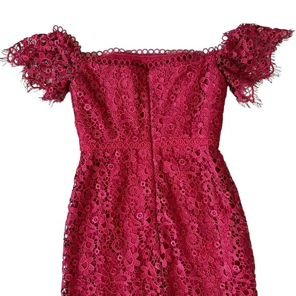 ML Monique Lhuillier Womens Red Raspberry Off The Shoulder Lace Overlay Dress 0P - Picture 8 of 13